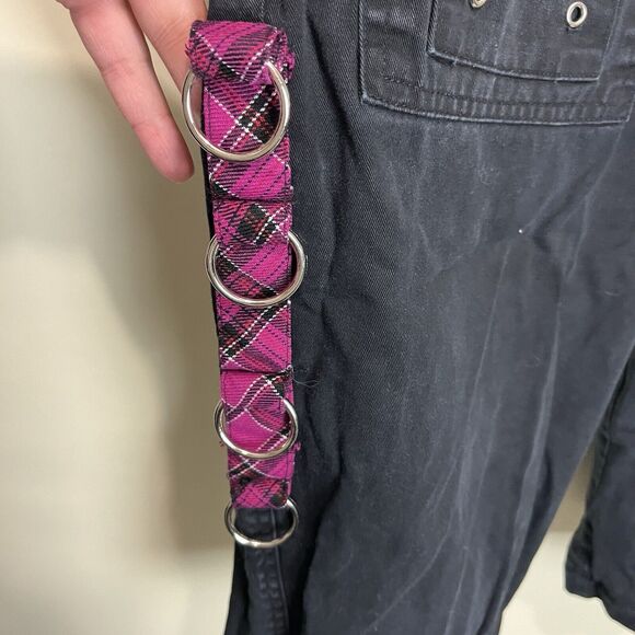 Tripp NYC Daang Goodman Black & Pink Plaid Crop Cargo Capri Pants Punk Goth Y2K - Picture 5 of 8